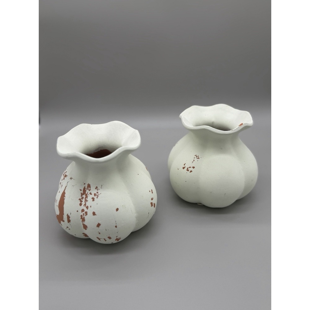 Beautiful Set of 2 Distressed Ceramic "Garlic Shape" Vases